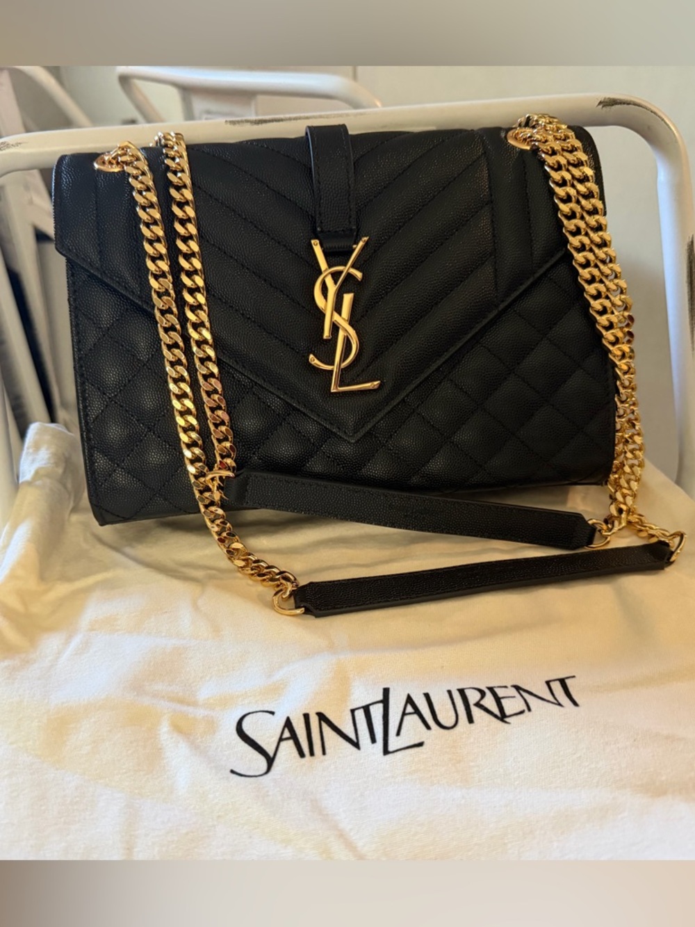 Saint Laurent Envelope Medium Black Leather Shoulder Bag - Excellent